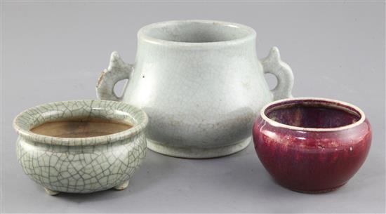 A group of Chinese crackle glazed vessels, Qing dynasty, diameter 8.3cm